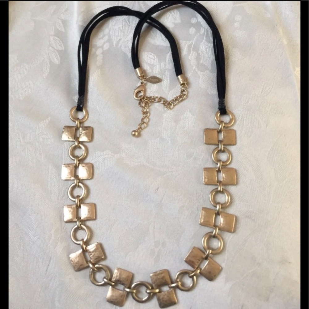 Chico’s Long, Gold Tone & Black Suede Double Strand Necklace
